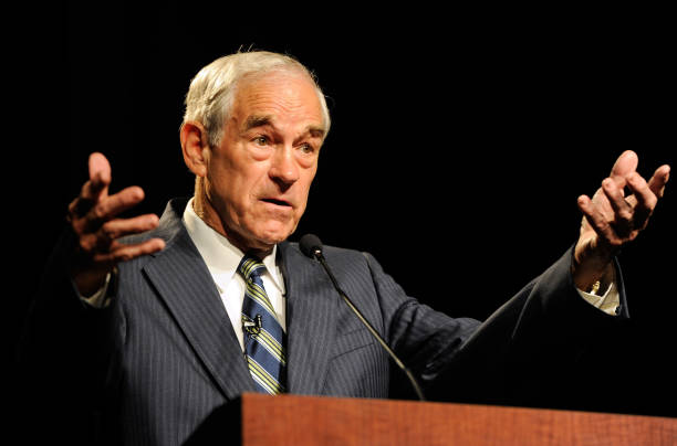 Rep. Ron Paul speaks to members of the Clark County Republican Party at the Silverton Casino Lodge May 17, 2011 in Las Vegas, Nevada. Paul announced...