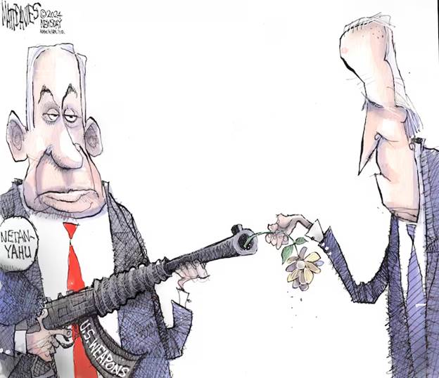 A cartoon of two men holding an object

Description automatically generated