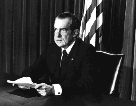 Richard Nixon resigns his presidency in August of 1974.