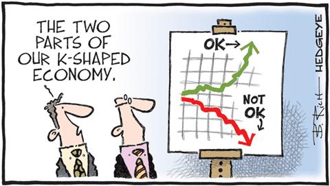 Record 401(k) Balances Hide a Surge in Americans Raiding Them - 05.07.2024 K shaped economy cartoon  1